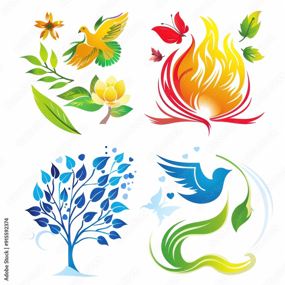Harmonious Fusion of Four Seasons Logo Design with Spring, Summer, Autumn, and Winter Elements Harmonious Fusion of Four Seasons Logo Design with Spring, Summer, Autumn, and Winter Elements