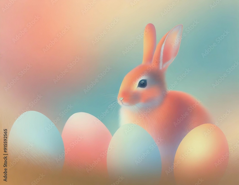 Obraz premium easter bunny with easter eggs in pastel colors