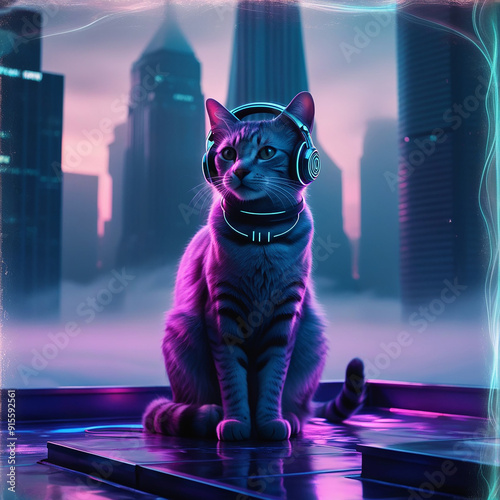 A cat with headphones Ai photo 1