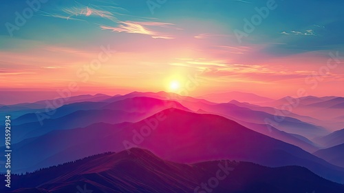 A breathtaking sunset over misty mountains, showcasing vibrant colors and serene landscape, perfect for nature lovers and travel enthusiasts.