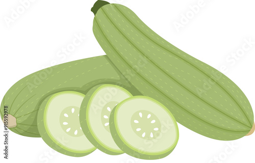 Zucchini or Courgette Vegetable with Slices Isolated on White Background