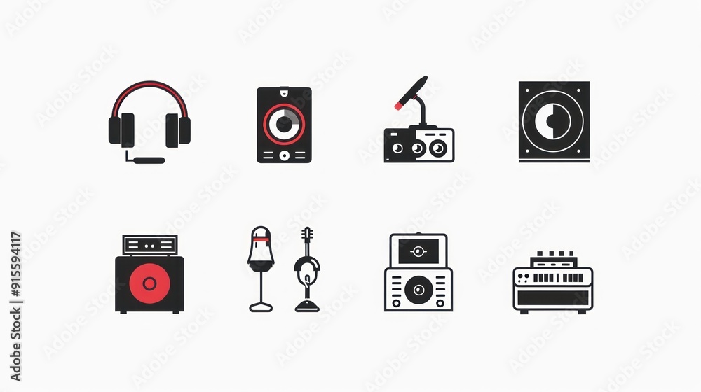 Set of audio equipment icons. Set of audio equipment icons.