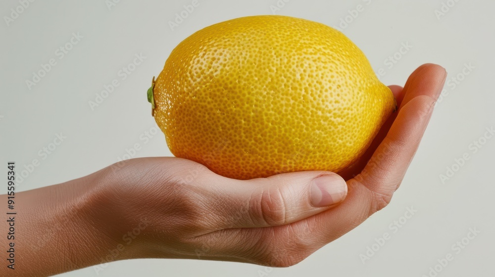 Bright and Fresh - Hand Holding a Whole Lemon on White Background Bright and Fresh - Hand Holding a Whole Lemon on White Background
