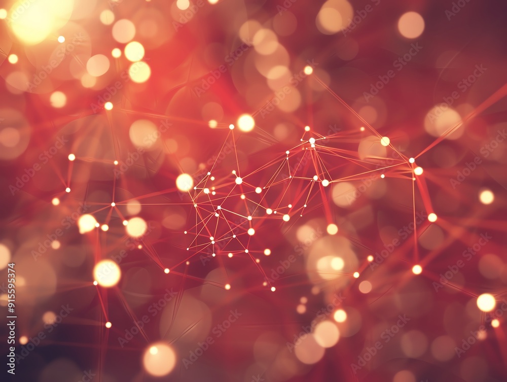 Abstract red and white network with glowing nodes, bokeh background, midshot Abstract red and white network with glowing nodes, bokeh background, midshot