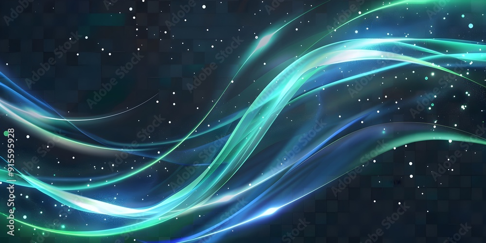 Abstract glowing light effect curved lines with green and blue glow on ...