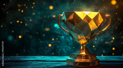 Victory in Gold: Trophy Cup with Vibrant Abstract Background