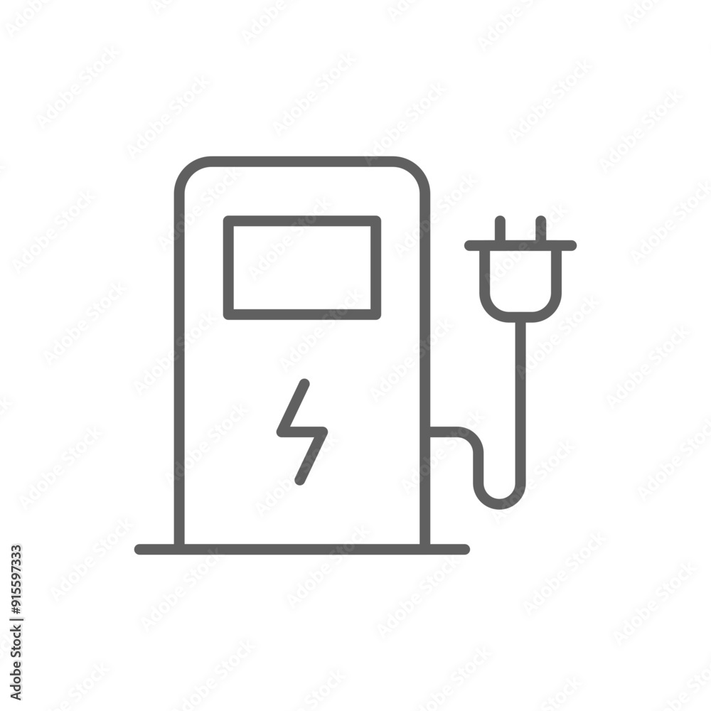 EV charging station icon. Simple outline style. Power supply station, charge, electric vehicle, green energy, technology concept. Thin line symbol. Vector illustration isolated. Editable stroke. EV charging station icon. Simple outline style. Power supply station, charge, electric vehicle, green energy, technology concept. Thin line symbol. Vector illustration isolated. Editable stroke.