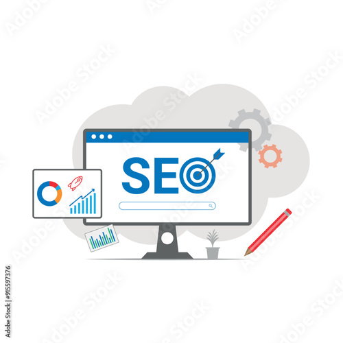 Seo analytics strategy concept elements background.