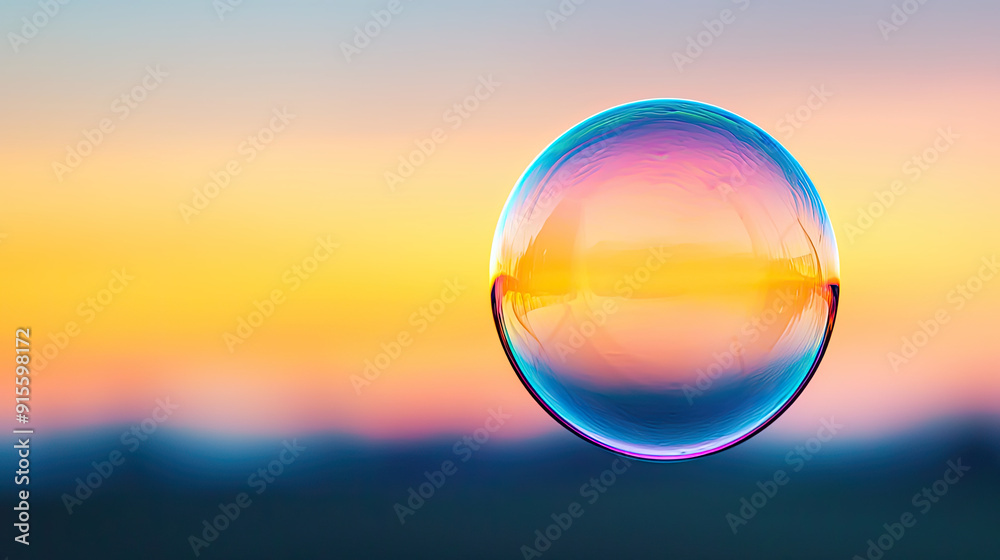 A delicate bubble captured against a vibrant sunset, showcasing mesmerizing colors and intricate details in a serene atmosphere. A delicate bubble captured against a vibrant sunset, showcasing mesmerizing colors and intricate details in a serene atmosphere.