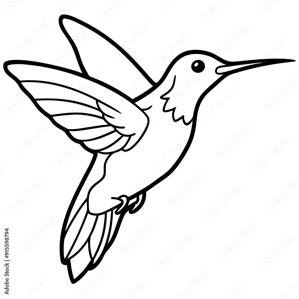 Fototapeta premium Hummingbird isolated on white, hummingbird vector illustration, bird on a branch vector art, hummingbird silhouette, bird vector icon, hummingbird on a branch line art, eps, hummingbird on a branch ca