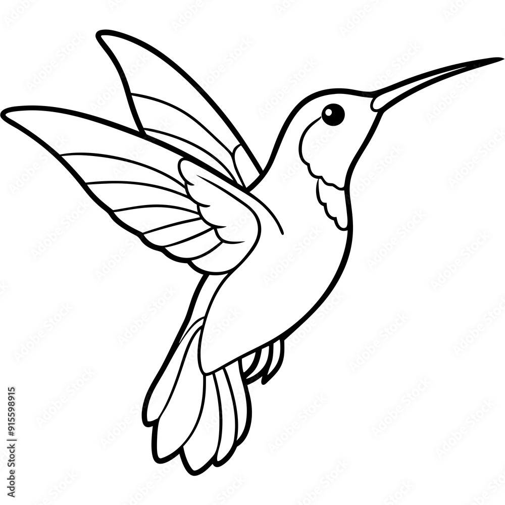 Fototapeta premium Hummingbird isolated on white, hummingbird vector illustration, bird on a branch vector art, hummingbird silhouette, bird vector icon, hummingbird on a branch line art, eps, hummingbird on a branch ca