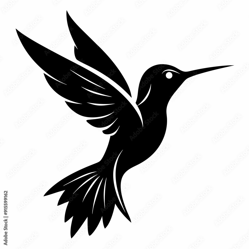Fototapeta premium Hummingbird isolated on white, hummingbird vector illustration, bird on a branch vector art, hummingbird silhouette, bird vector icon, hummingbird on a branch line art, eps, hummingbird on a branch ca