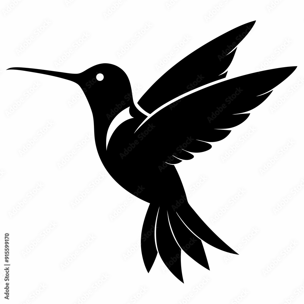 Fototapeta premium Hummingbird isolated on white, hummingbird vector illustration, bird on a branch vector art, hummingbird silhouette, bird vector icon, hummingbird on a branch line art, eps, hummingbird on a branch ca