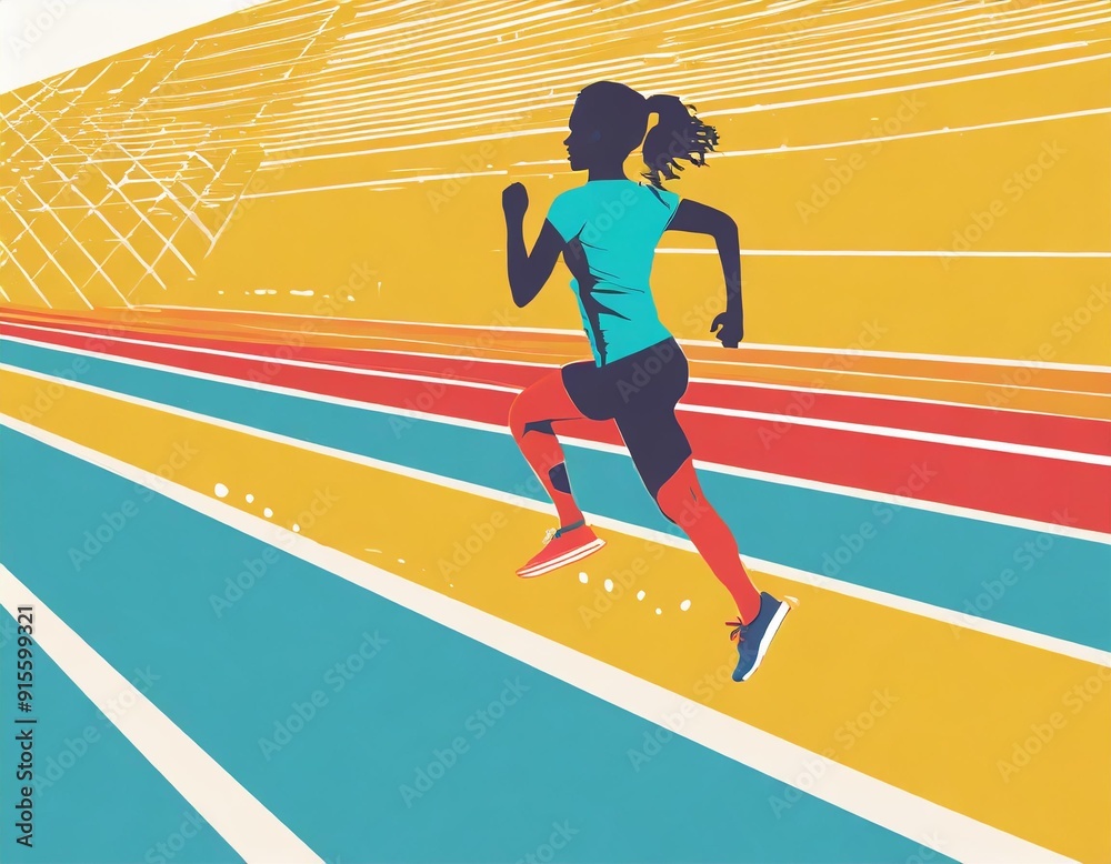 Obraz premium Sprinting woman vector silhouette. Sprint, fast run. Runner starts running. Start. Vintage