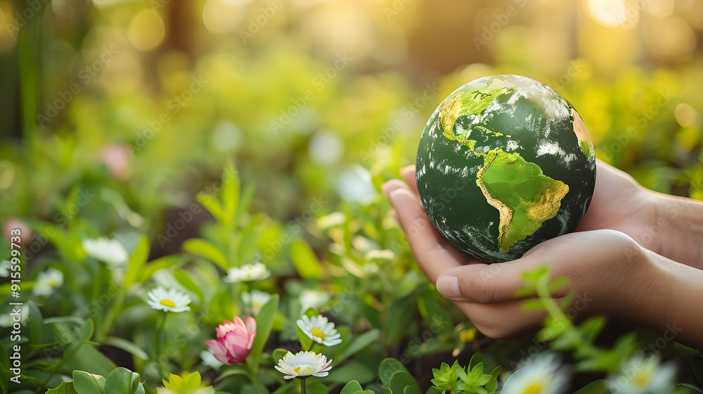 Earth day - environment - green globe in human hand Earth day - environment - green globe in human hand