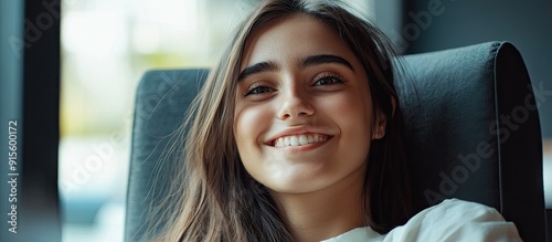 Smiling young woman sitting...