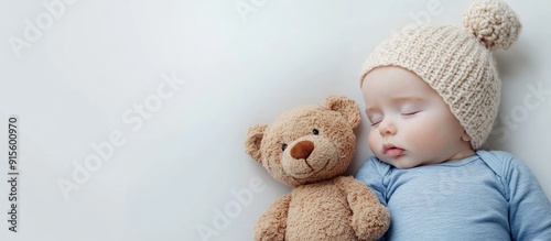 A baby sleeps with a teddy ...