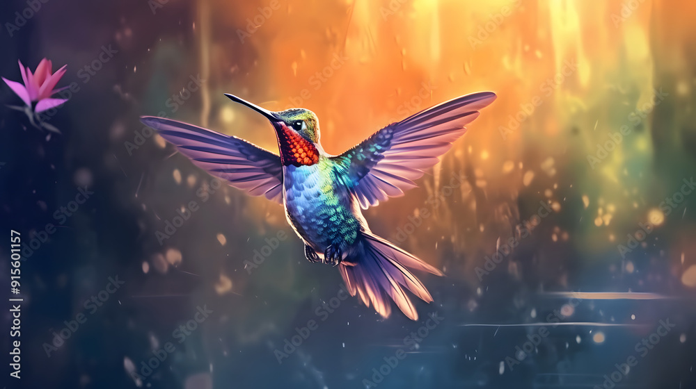 Obraz premium Hummingbird in nature Watercolor Style