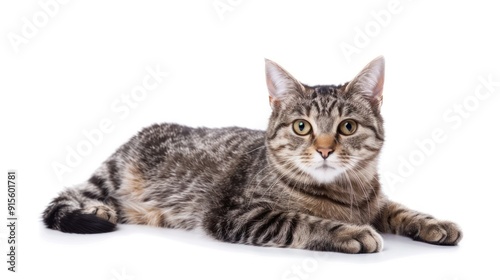 Portrait of a Tabby Cat with Green Eyes
