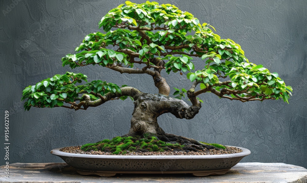 Bonsai with smooth leaves and a compact shape, highlighted by a clean background Bonsai with smooth leaves and a compact shape, highlighted by a clean background