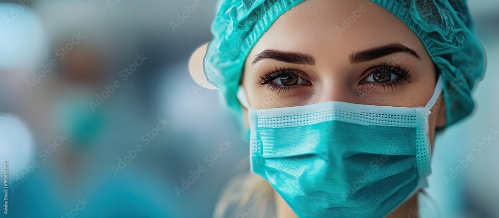 Portrait of a young nurse with a surgical mask. with copy space image. Place for adding text or design Portrait of a young nurse with a surgical mask. with copy space image. Place for adding text or design
