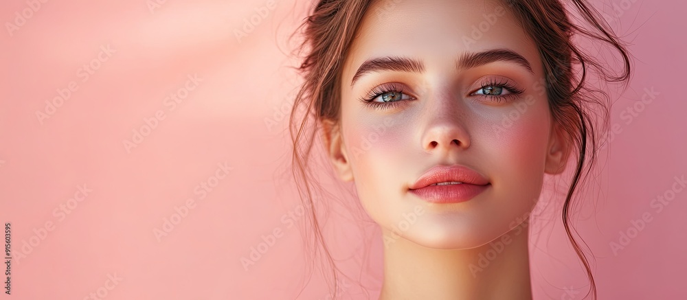 Portrait of a lovely young woman against a pink background Room for text. with copy space image. Place for adding text or design Portrait of a lovely young woman against a pink background Room for text. with copy space image. Place for adding text or design