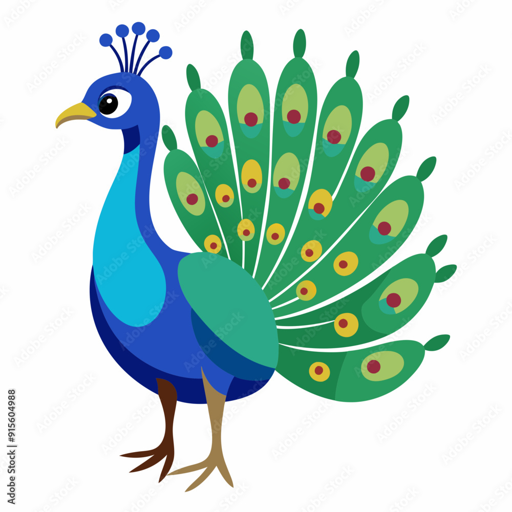 Fototapeta premium Peacock isolated on white, peacock vector illustration, bird on a branch vector art, peacock silhouette, bird vector icon, peacock on a branch line art, eps, peacock on a branch cartoon