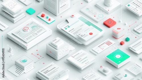 Abstract 3D Illustration of Modern Technology and Data Interfaces.