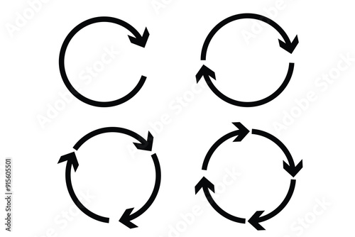 Circle Arrow icon set vector illustration, refresh, reload, Set of circle arrows rotating, different circular arrows of black color isolated, recycle sign, Arrow clock wise rotating symbol, arrow sign