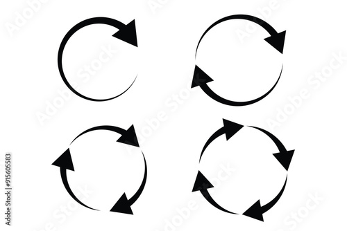 Circle Arrow icon set vector illustration, refresh, reload, Set of circle arrows rotating, different circular arrows of black color isolated, recycle sign, Arrow clock wise rotating symbol, arrow sign