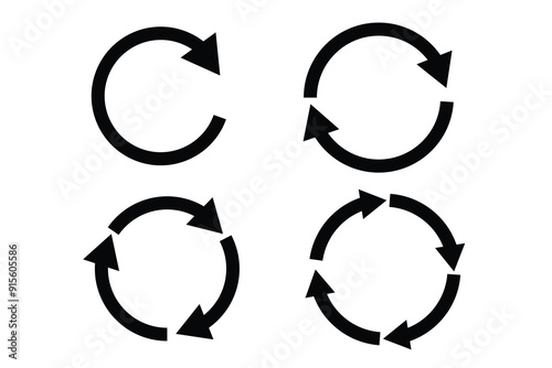 Circle Arrow icon set vector illustration, refresh, reload, Set of circle arrows rotating, different circular arrows of black color isolated, recycle sign, Arrow clock wise rotating symbol, arrow sign