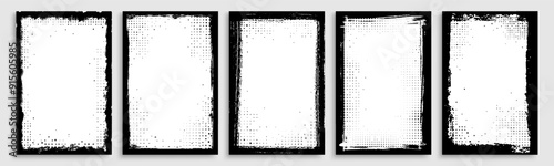 Set of vector grunge photo frame pattern and background with overlay paint brush stroke, watercolor texture and halftone for social media business flyer. Vintage grunge frame or comic art silhouette.