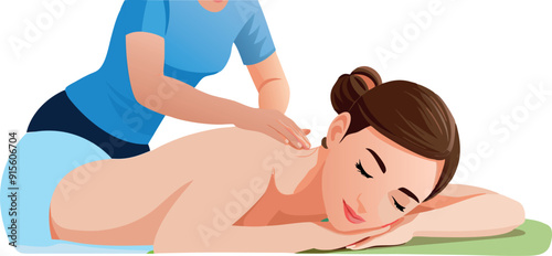 Masseuse giving back massage to relaxed woman in spa