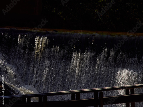 Water falls  in a net.