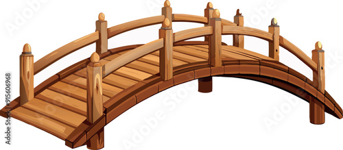 Wooden bridge connecting two sides on white background