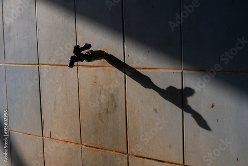 Принти на полотні A public water tap for ablution with its shadow on the wall