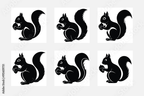 Minimal squirrel silhouette on white background artwork set for modern homes

