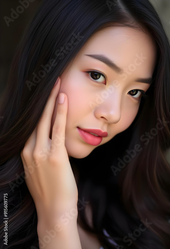 Elegant Beauty Portrait Close-Up of a Young Woman with Flawless Skin