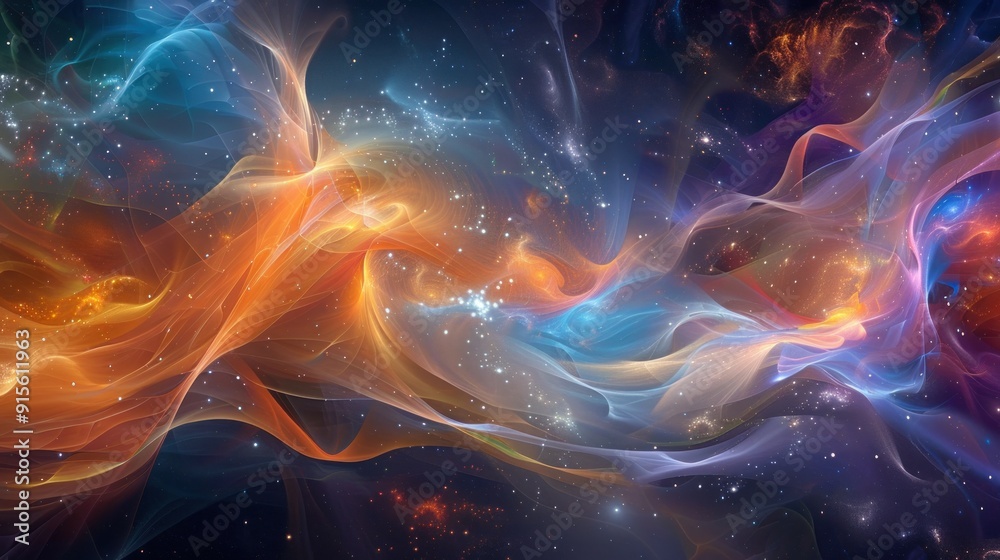 Fototapeta premium Abstract cosmic background with vibrant, flowing nebulae.