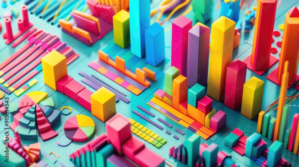 Abstract 3D Colorful Geometric Shapes and Charts. Abstract 3D Colorful Geometric Shapes and Charts.