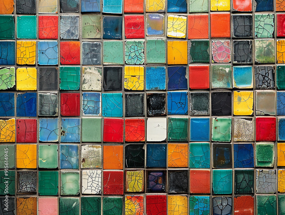 Colorful mosaic tile arrangement on a wall in an outdoor space during daylight Colorful mosaic tile arrangement on a wall in an outdoor space during daylight