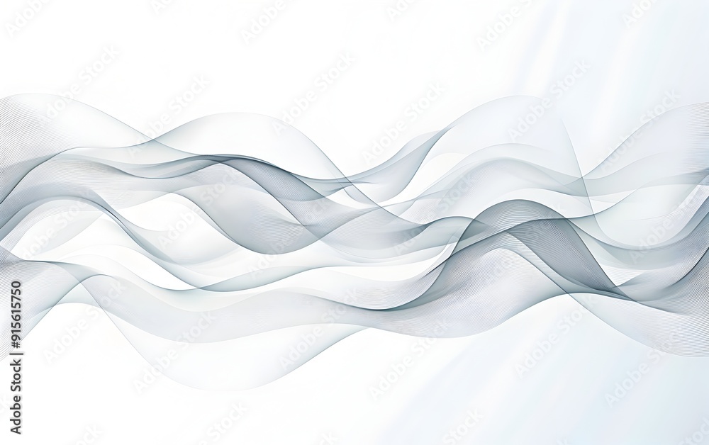 Obraz premium Abstract white background with wave vector line art for design banner, website header and presentation. Vector illustration. Simple light grey soft wavy lines background with copy space -