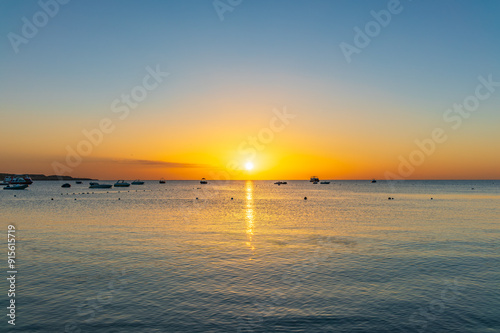 Sunrise over the sea. Panoramic seascape.