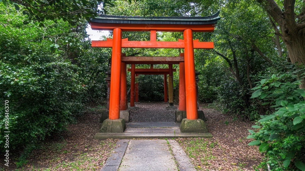 Traditional Japanese Torii Gate in a Forest Traditional Japanese Torii Gate in a Forest