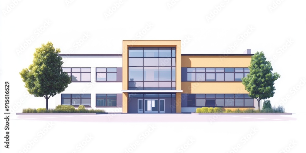 A picture of a building with trees in front of it, suitable for use in a landscape or cityscape context A picture of a building with trees in front of it, suitable for use in a landscape or cityscape context