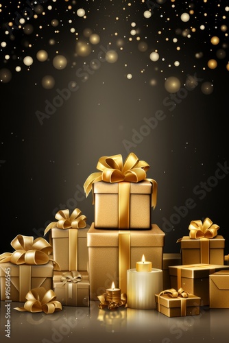 Luxurious gift boxes with golden and red ribbons, perfect for festive occasions.