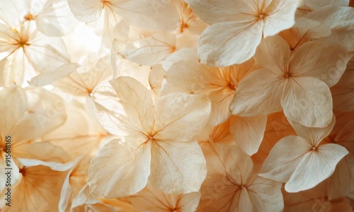 Close-up of delicate, dried white flowers with soft lighting