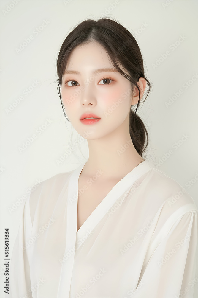 Elegant Portrait of a Young Woman with Glowing Skin and Natural Makeup Elegant Portrait of a Young Woman with Glowing Skin and Natural Makeup