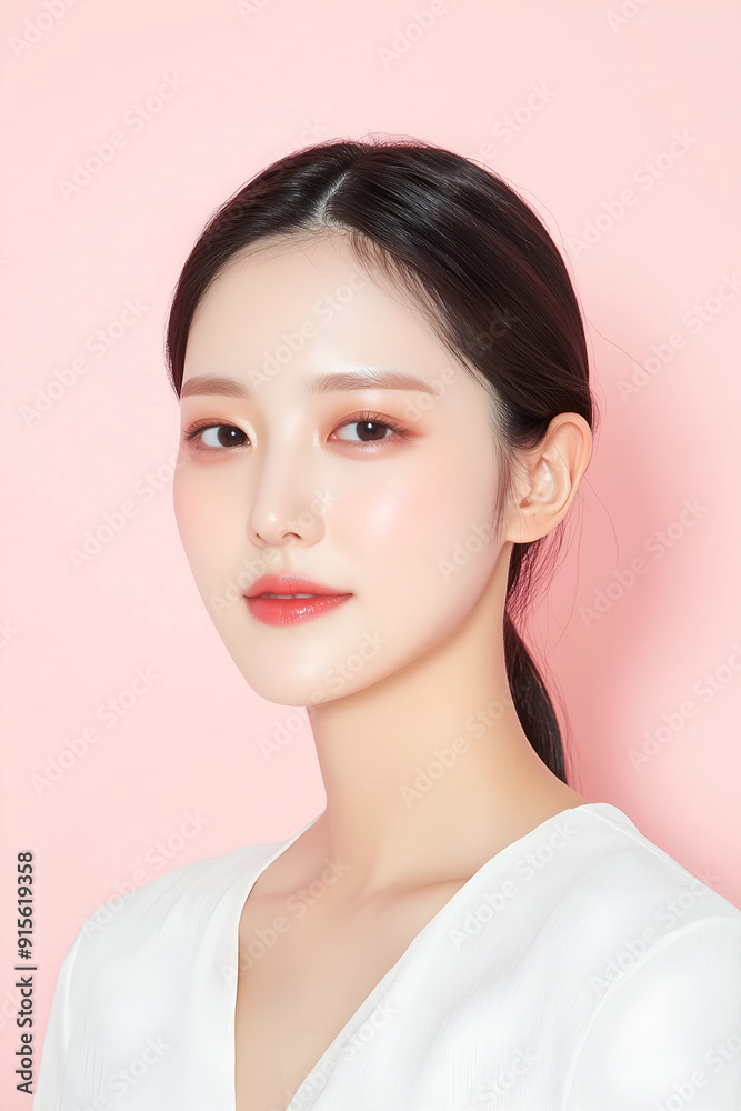 Elegant Portrait of a Young Woman with Glowing Skin and Natural Makeup Elegant Portrait of a Young Woman with Glowing Skin and Natural Makeup