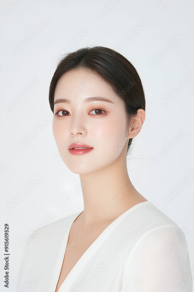 Elegant Portrait of a Young Woman with Glowing Skin and Natural Makeup Elegant Portrait of a Young Woman with Glowing Skin and Natural Makeup